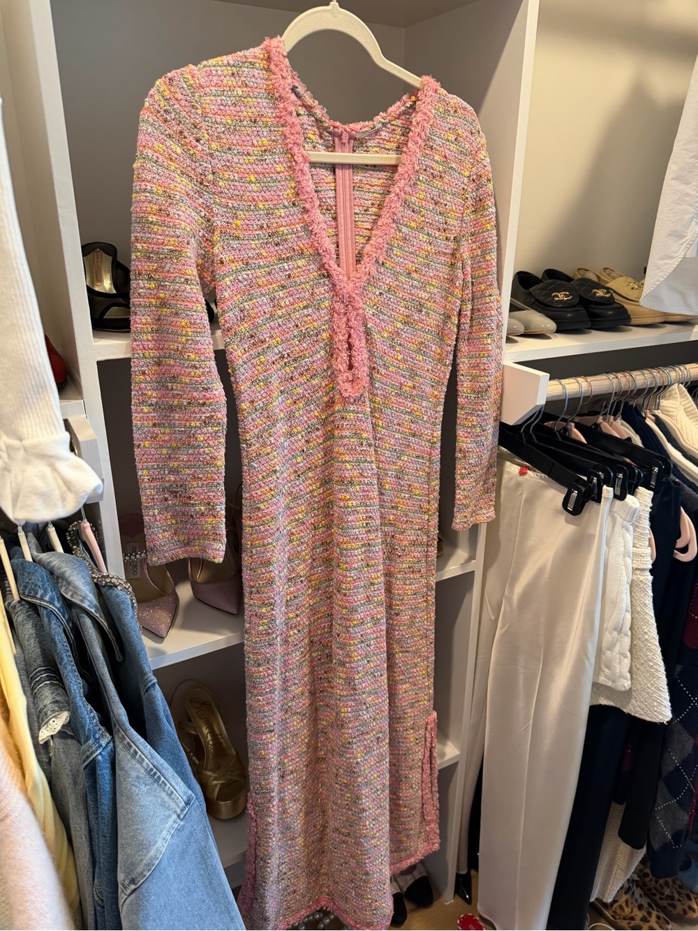 Alexis Pink Multicolor Tweed Maxi Dress